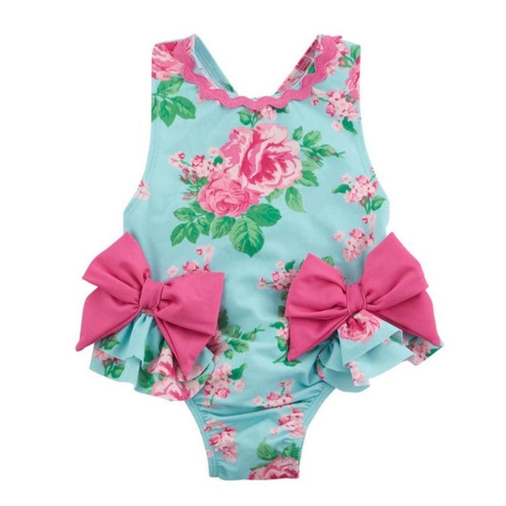 12-18M | Mint floral mud pie bow baby swimsuit